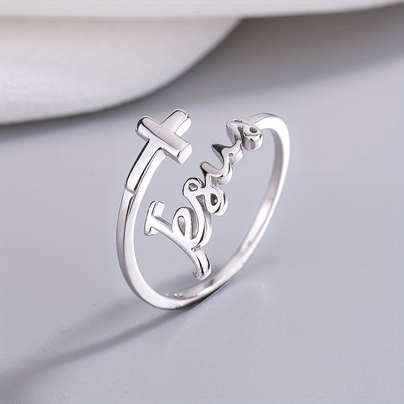 925 Sterling Silver Ring Trendy Cross Plus 'jesus' Design Adjustable Wrap Ring Match Daily Outfits Suitable For Men And Women (without Box)
