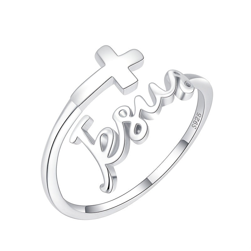 925 Sterling Silver Ring Trendy Cross Plus 'jesus' Design Adjustable Wrap Ring Match Daily Outfits Suitable For Men And Women (without Box)