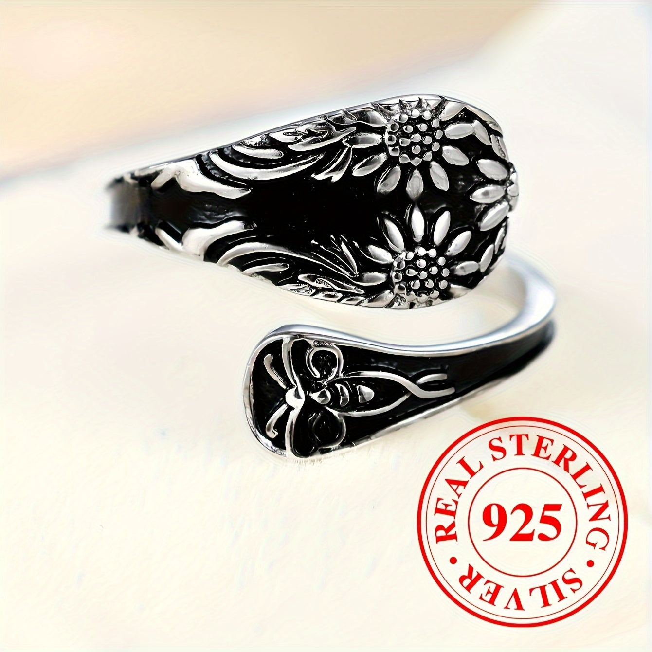 Vintage Silver Spoon Ring 925 Sterling Silver Showcase Silverware Cutlery Pattern Represent Ecological Values Of Reuse Highlight An Improvisational Spirit Old England Fashion Link To The Past